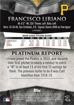 2014 Bowman Platinum #58 Francisco Liriano Back