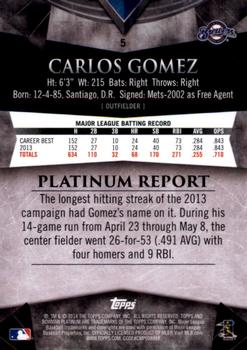 2014 Bowman Platinum #5 Carlos Gomez Back