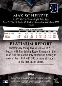 2014 Bowman Platinum #13 Max Scherzer Back