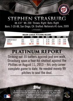 2014 Bowman Platinum #26 Stephen Strasburg Back