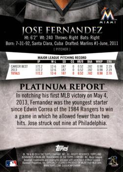 2014 Bowman Platinum #36 Jose Fernandez Back
