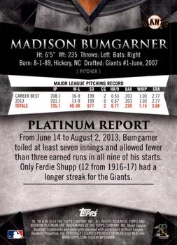 2014 Bowman Platinum #41 Madison Bumgarner Back