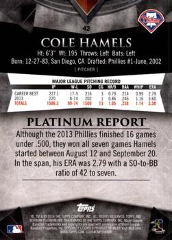 2014 Bowman Platinum #42 Cole Hamels Back