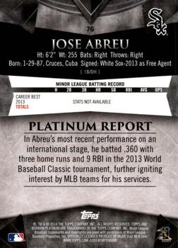 2014 Bowman Platinum #76 Jose Abreu Back