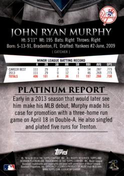 2014 Bowman Platinum #98 John Ryan Murphy Back