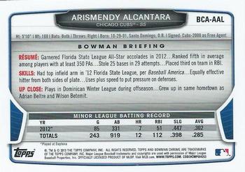 2013 Bowman Chrome - Prospects Autographs #BCA-AAL Arismendy Alcantara Back