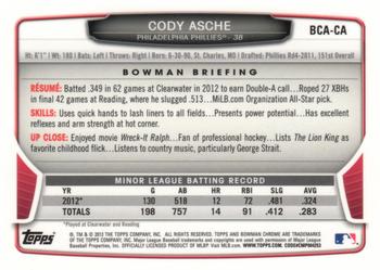 2013 Bowman Chrome - Prospects Autographs #BCA-CA Cody Asche Back