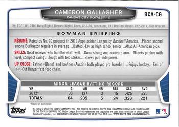 2013 Bowman Chrome - Prospects Autographs #BCA-CG Cameron Gallagher Back