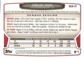 2013 Bowman Chrome - Prospects Autographs #BCA-CT Carlos Tocci Back
