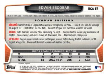 2013 Bowman Chrome - Prospects Autographs #BCA-EE Edwin Escobar Back
