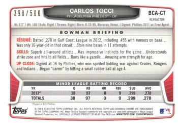 2013 Bowman Chrome - Prospects Autographs Refractor #BCA-CT Carlos Tocci Back