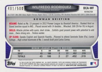 2013 Bowman Chrome - Prospects Autographs Refractor #BCA-WF Wilfredo Rodriguez Back