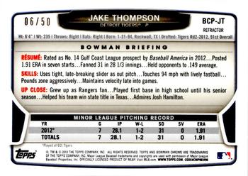 2013 Bowman Chrome - Prospects Autographs Gold Refractor #BCP-JT Jake Thompson Back