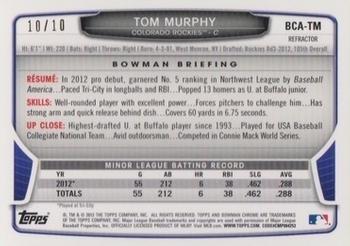 2013 Bowman Chrome - Prospects Autographs Purple Refractor #BCA-TM Tom Murphy Back