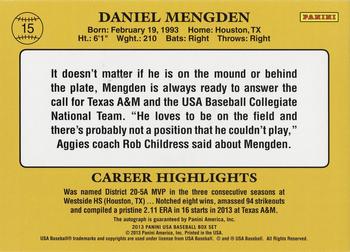 2013 Panini USA Baseball - Collegiate Classic Signatures #15 Daniel Mengden Back