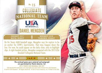 2013 Panini USA Baseball - Collegiate National Team Jersey Signatures #15 Daniel Mengden Back