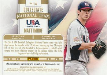 2013 Panini USA Baseball - Collegiate National Team Jerseys #14 Matt Imhof Back