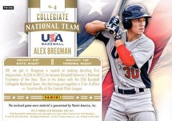 2013 Panini USA Baseball - Collegiate National Team Patches #4 Alex Bregman Back