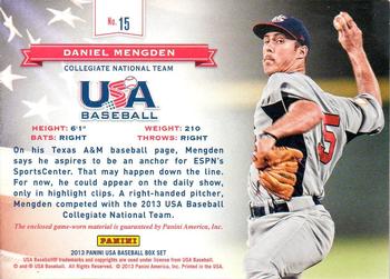 2013 Panini USA Baseball - Collegiate National Team Patches Jumbo #15 Daniel Mengden Back