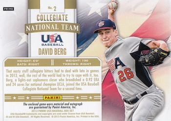 2013 Panini USA Baseball - Collegiate National Team Patches Signatures #2 David Berg Back