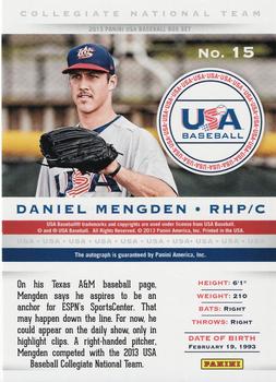 2013 Panini USA Baseball - Collegiate National Team Signatures #15 Daniel Mengden Back