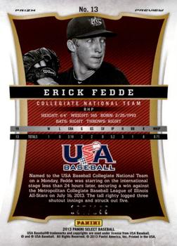 2013 Panini USA Baseball - Select Preview Blue Prizms #13 Erick Fedde Back