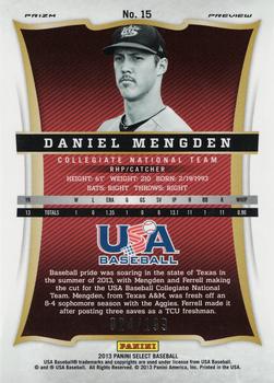 2013 Panini USA Baseball - Select Preview Blue Prizms #15 Daniel Mengden Back