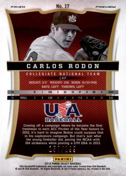 2013 Panini USA Baseball - Select Preview Blue Prizms #17 Carlos Rodon Back