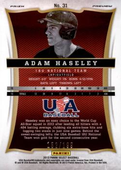 2013 Panini USA Baseball - Select Preview Blue Prizms #31 Adam Haseley Back