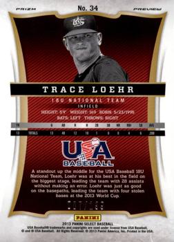 2013 Panini USA Baseball - Select Preview Blue Prizms #34 Trace Loehr Back