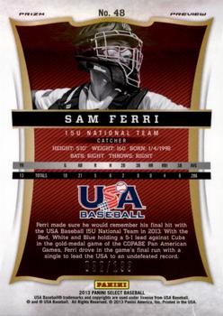 2013 Panini USA Baseball - Select Preview Blue Prizms #48 Sam Ferri Back