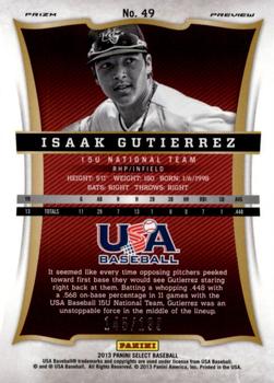 2013 Panini USA Baseball - Select Preview Blue Prizms #49 Isaak Gutierrez Back