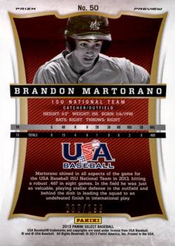 2013 Panini USA Baseball - Select Preview Blue Prizms #50 Brandon Martorano Back