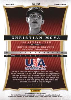 2013 Panini USA Baseball - Select Preview Blue Prizms #52 Christian Moya Back