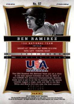 2013 Panini USA Baseball - Select Preview Blue Prizms #57 Ben Ramirez Back