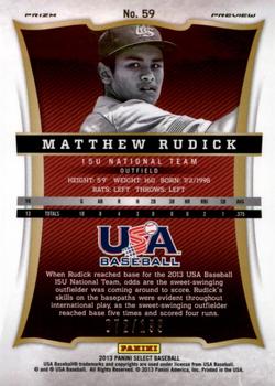 2013 Panini USA Baseball - Select Preview Blue Prizms #59 Matthew Rudick Back