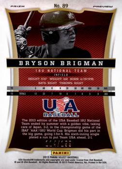 2013 Panini USA Baseball - Select Preview Blue Prizms #89 Bryson Brigman Back
