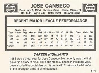 1990 Pepsi Jose Canseco #5 Jose Canseco Back