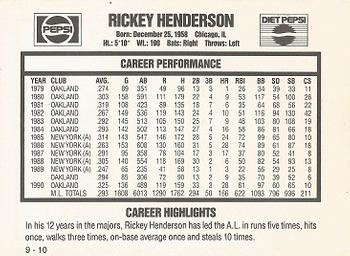 1991 Pepsi Rickey Henderson #9 Rickey Henderson Back