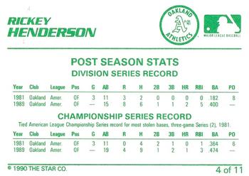1990 Star Rickey Henderson #4 Rickey Henderson Back