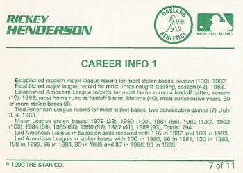 1990 Star Rickey Henderson #7 Rickey Henderson Back