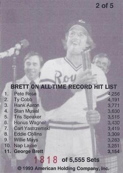 1993 American Holding Company George Brett #2 Brett On All-Time Record Hit List Back