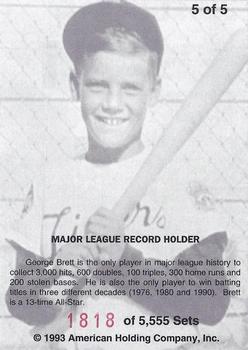 1993 American Holding Company George Brett #5 Major League Record Holder Back