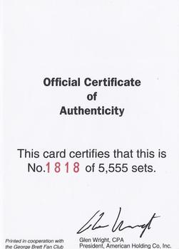 1993 American Holding Company George Brett #6 Certificate of Authenticity Back