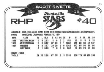 1998 Huntsville Stars #3 Scott Rivette Back