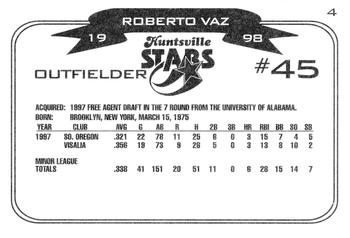 1998 Huntsville Stars #4 Roberto Vaz Back