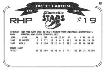 1998 Huntsville Stars #8 Brett Laxton Back