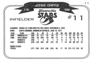1998 Huntsville Stars #11 Jose Ortiz Back