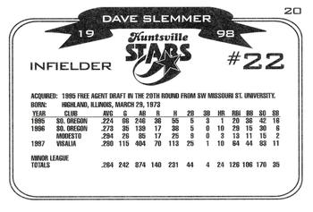 1998 Huntsville Stars #20b Dave Slemmer Back