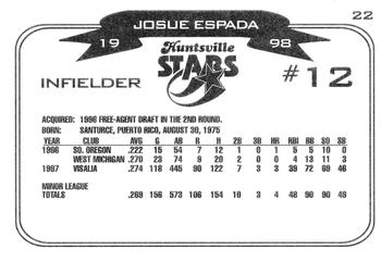 1998 Huntsville Stars #22 Josue Espada Back